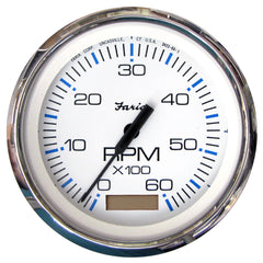 Faria Chesapeake White SS 4 Tachometer wHourmeter 6000 RPM GasInboard 33832
