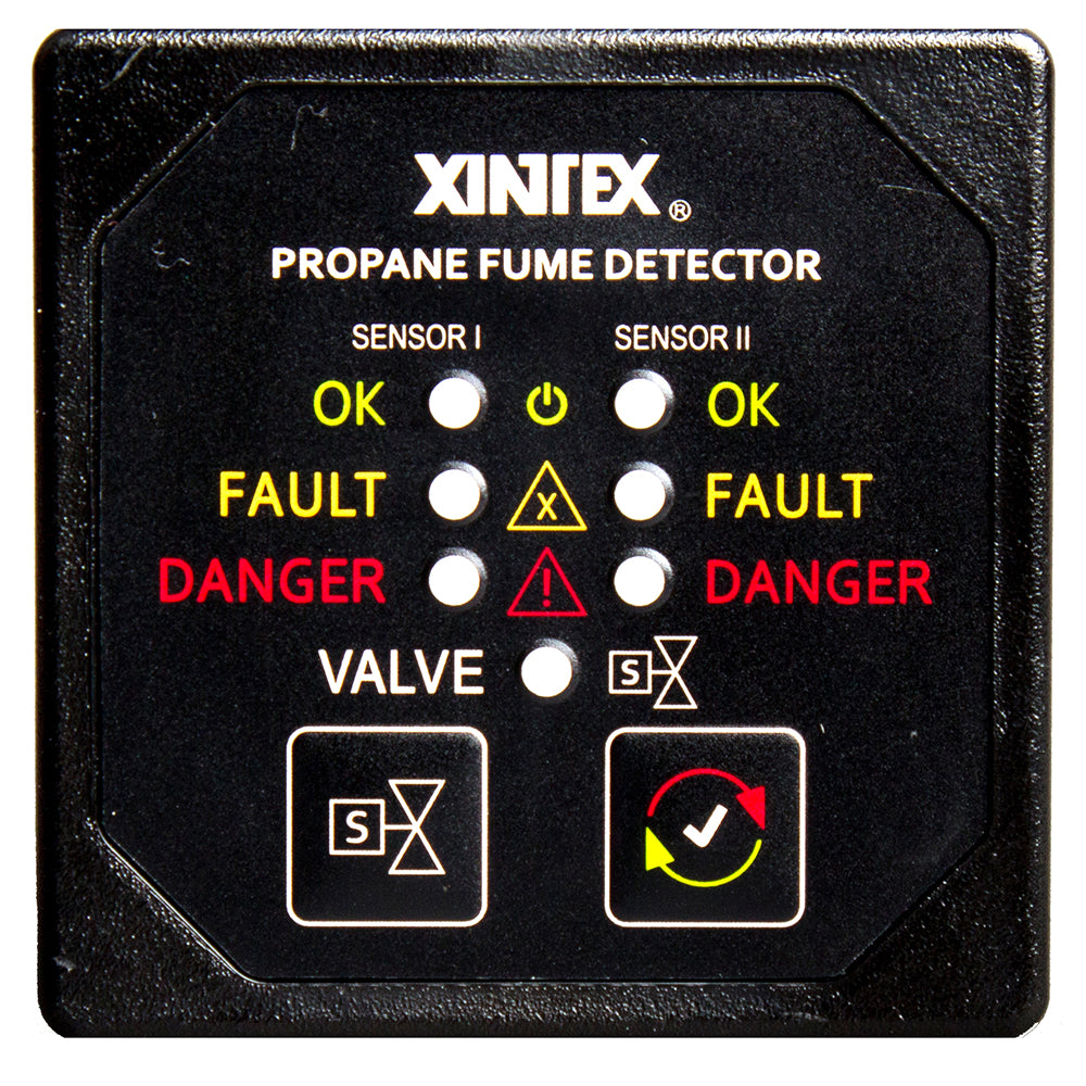 FireboyXintex Propane Fume Detector Alarm w2 Plastic Sensors Solenoid Valve Square Black Bezel Display P2BSR