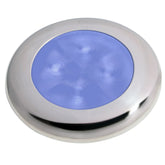 Hella Marine Slim Line LED Enhanced Brightness Round Courtesy Lamp Blue LED Stainless Steel Bezel 12V 980502221