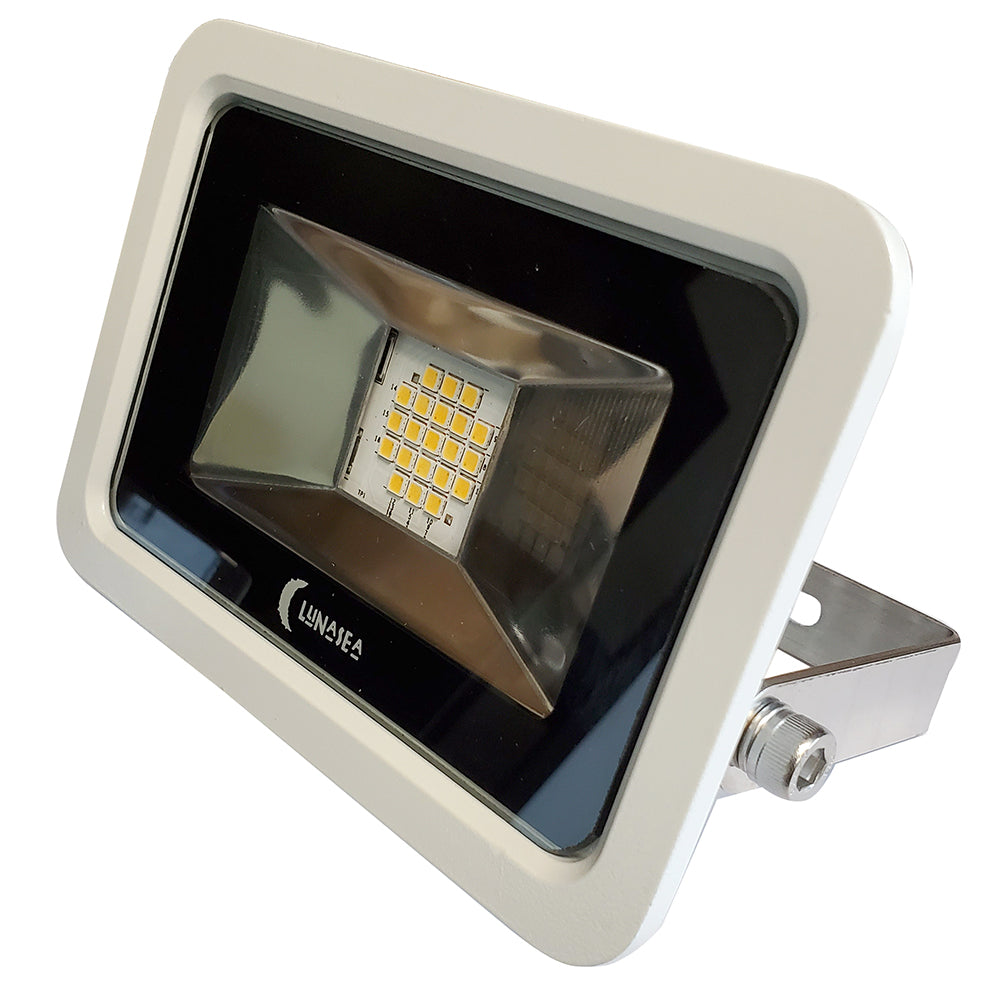 Lunasea 10W Slimline LED Floodlight 120VAC Only Cool White 1200 Lumens 3 Cord White Housing LLB366N3110