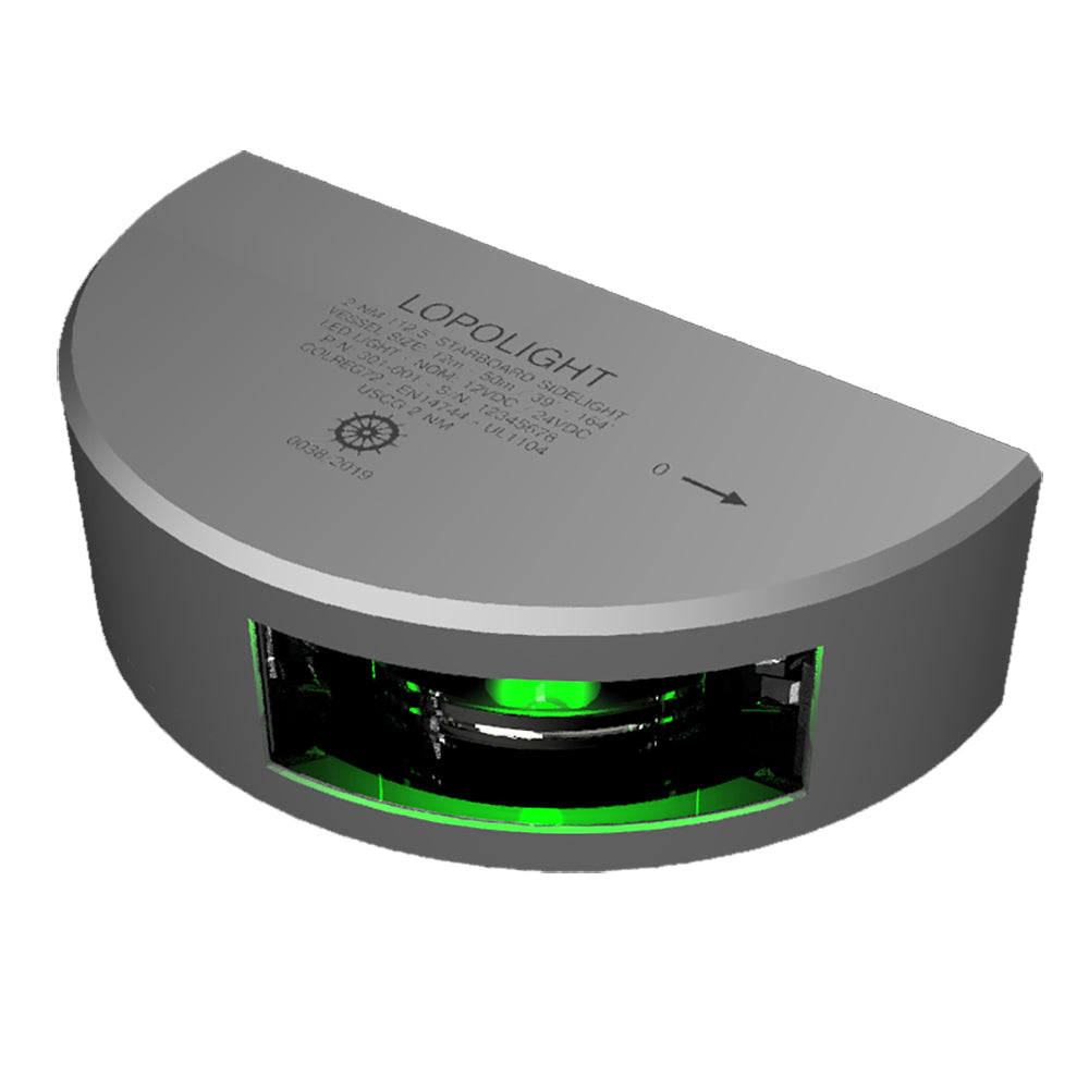 Lopolight Series 301001 Navigation Light 2NM Vertical Mount Green Silver Housing 6M Cable 3010016M