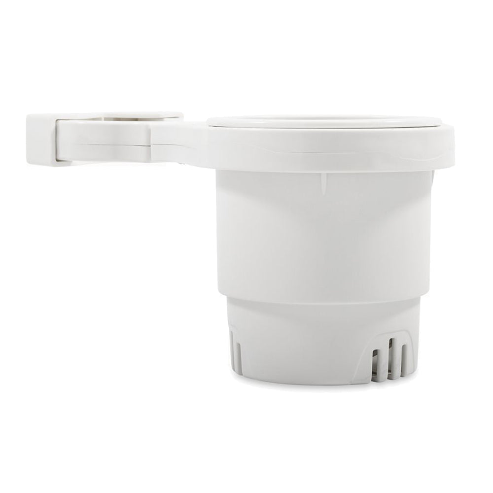 Camco ClampOn Rail Mounted Cup Holder Small for Up to 114 Rail White 53086