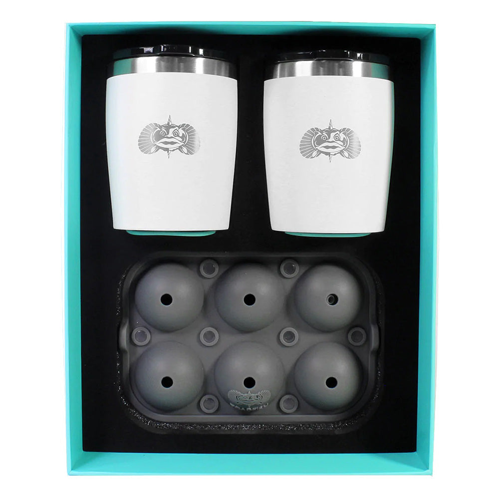 Toadfish NonTipping 10oz White Rocks Tumblers wIce Ball Tray 2 Tumblers 1119