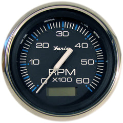 Faria Chesapeake Black 4 Tachometer wHourmeter  6000 RPM Gas Inboard 33732
