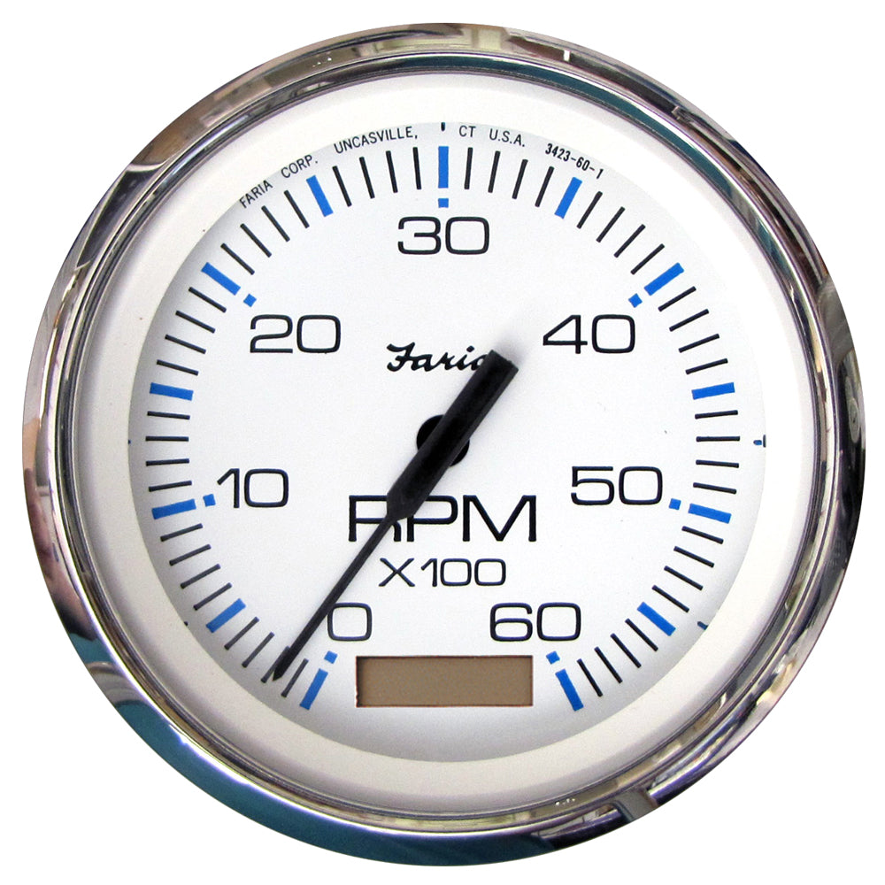 Faria Chesapeake White SS 4 Tachometer wHourmeter  6000 RPM GasInboard 33832