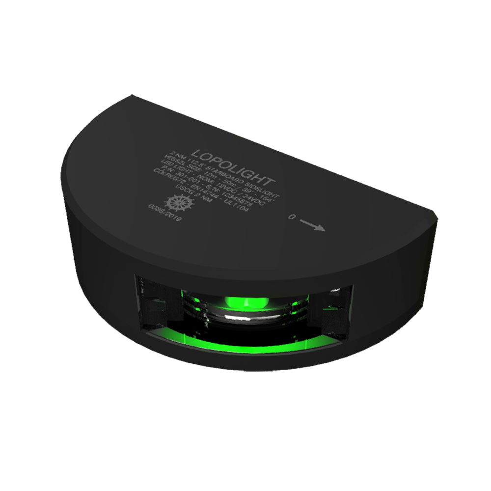 Lopolight Series 301001  Starboard Sidelight  2NM  Vertical Mount  Green  Black Housing 301001B