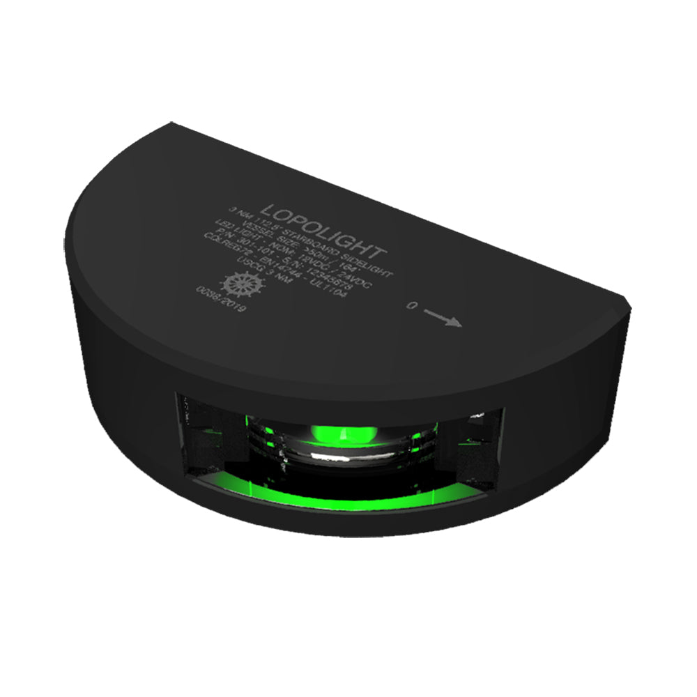 Lopolight Series 301101  Starboard Sideight  3NM  Vertical Mount  Green  Black Housing 301101B