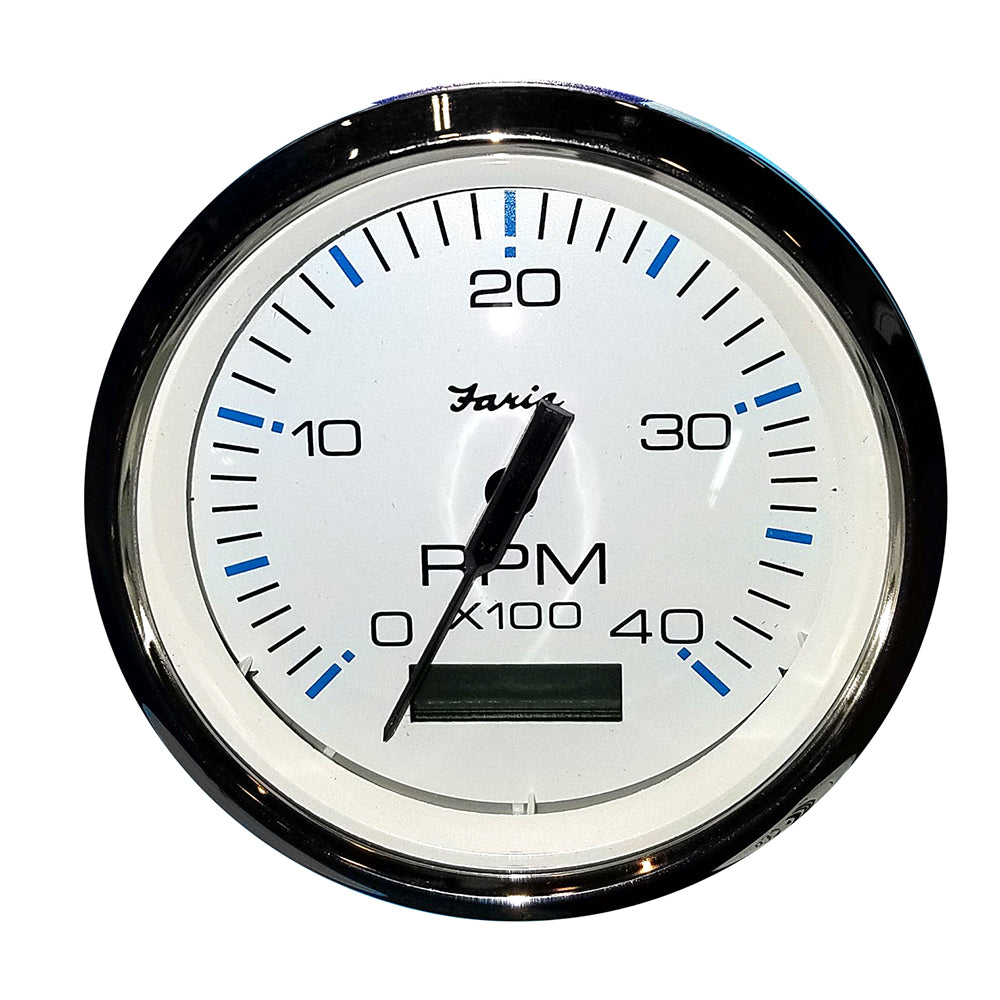 Faria Chesapeake White SS 4 Tachometer wHourmeter 4000 RPM Diesel Mech Takeoff  Var Ratio Alt 33834