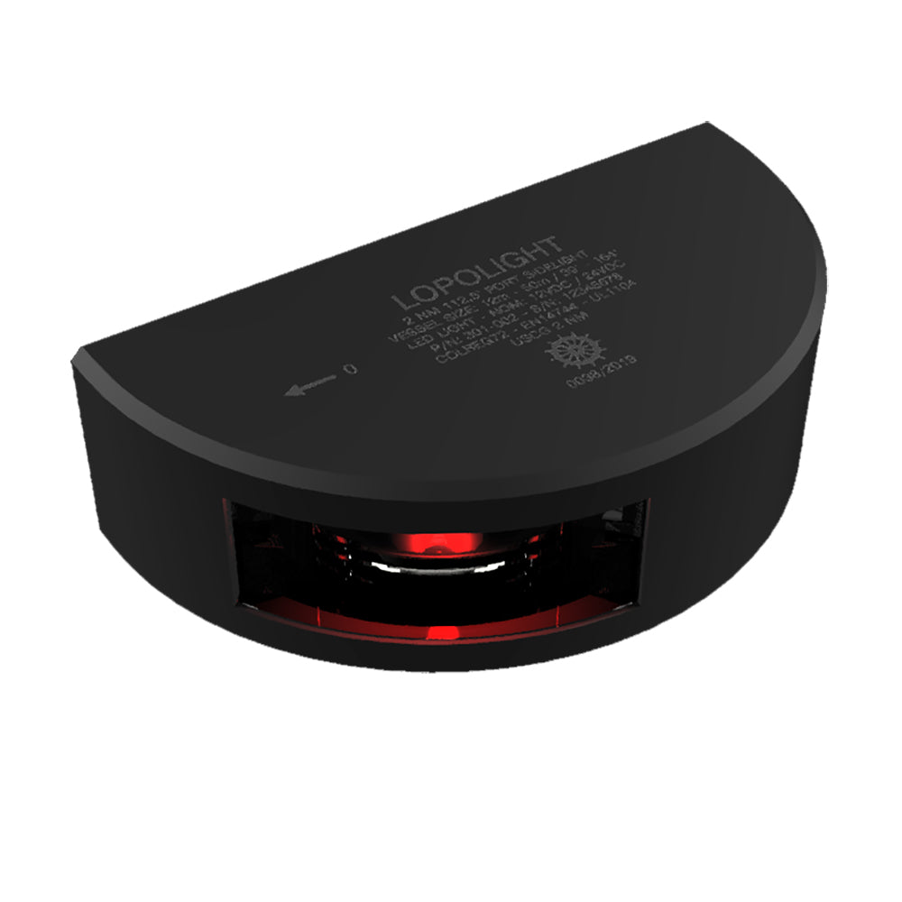 Lopolight Series 301002  Port Sidelight  2NM  Vertical Mount  Red  Black Housing  6M Cable 301002B6M