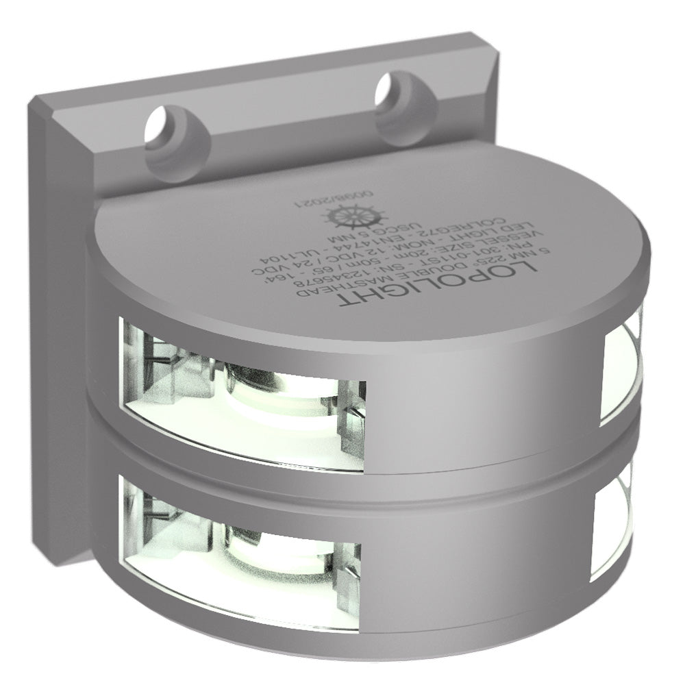 Lopolight Series 301011  Double Stacked Masthead Light  5NM  Vertical Mount  White  Silver Housing 301011ST