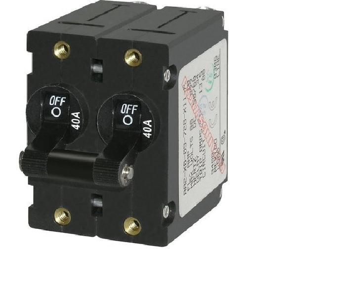 Blue Sea A-Series 40 Amp Circuit Breaker Black Toggle Double Pole